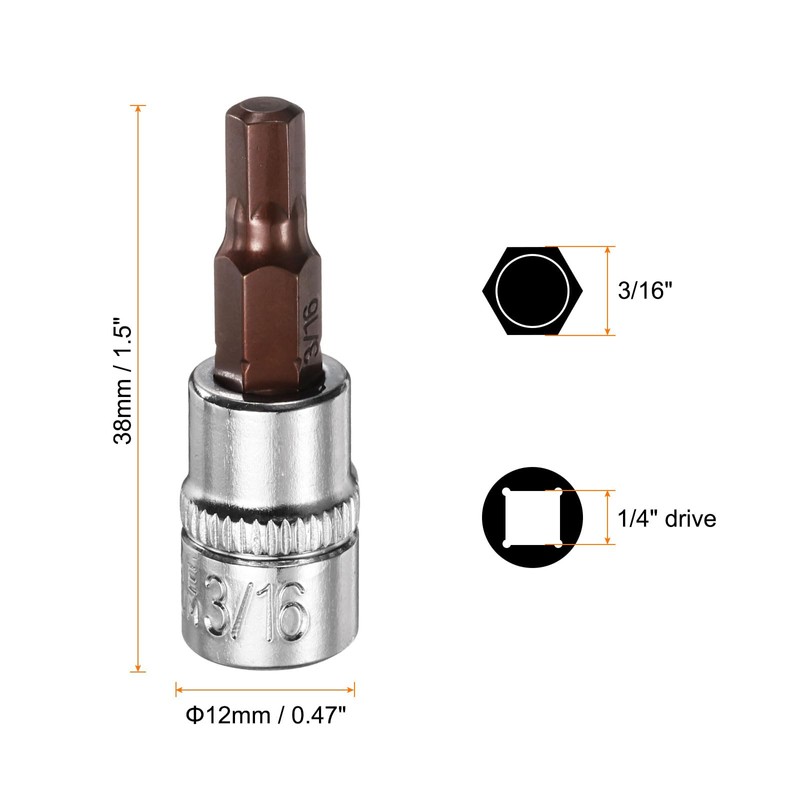 sourcing map 4pcs 3/16" Hex Bit Socket 1/4" Square Drive