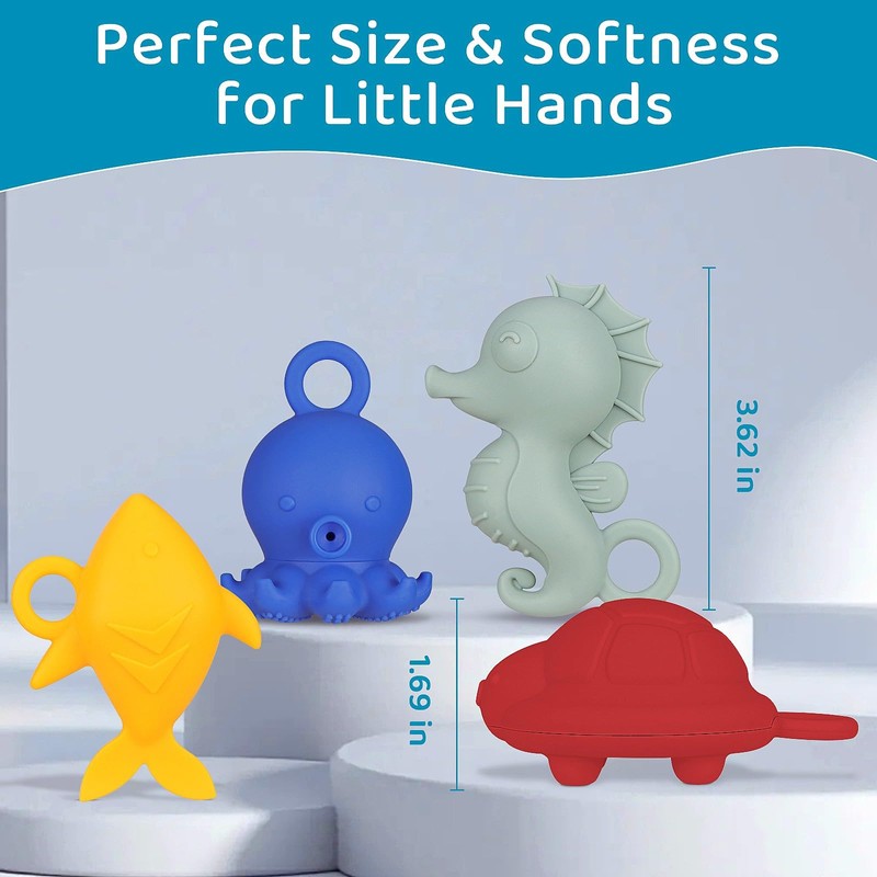 TinyHalo Squirts Baby and Toddler Bath Toys, Mold-Free Silicone Bath