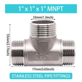 ZHMEINA 1" x 1" x 1" NPT Male Pipe Fitting, 304 Stainless Steel Tee Pipe Fittings, 3 Way T Shaped Tee Adapter, 1 Pack