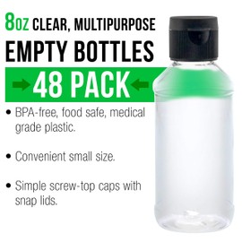 U.S. Art Supply 8 ounce Squeeze PET Plastic Bottles with Flip Cap - BPA-free, food safe, medical grade plastic, acrylic pouring paint (Pack of 48)