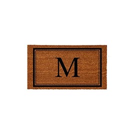 Evergreen Flag Monogram Letter M Entrance Doormat | 28 x 16 inches | Dirt Catching Natural Coir | All-Season | Non-Slip Backing | Indoor and Outdoor Home Decor