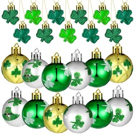 Teling 36 Pieces St. Patrick's Day Decoration Hanging Ornament for Tree Shamrock Hanging Ball Green Plastic Ball Ornament Clover Hat Shamrock Decoration Baubles for St. Patrick's Day Party Supplies