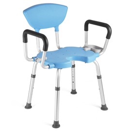 FlyingJoy Shower Chair for Inside Shower - 550 lbs, Tool-Free Assembly, Adjustable Height, Padded Shower Stool, Removable Arms & Backrest, Shower Head Clip, Bath Seat for Elderly and Disabled (Blue)