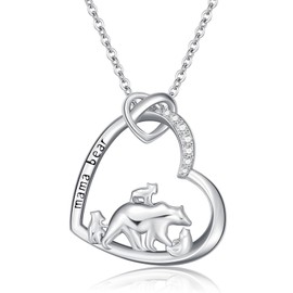 Mama Bear Necklace Mother and Sterling Silver Bear Necklace for Women Mothers Necklace 3 Family Necklace Mama Bear Pendant with 3 cubs Bear Jewelry Mother's Day Jewelry for Mom
