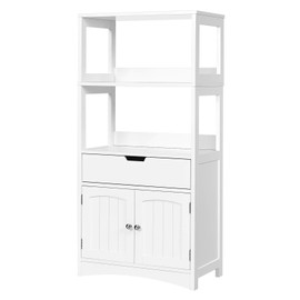 GLACER Large Bathroom Floor Cabinet, Freestanding Multipurpose Storage Cabinet with Drawer, 2 Open Shelves and Door Cupboard for Bathroom, Kitchen or Living Room, 24 x 13 x 48 inches (White)