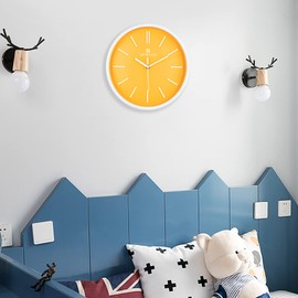 Lafocuse Minimalist Yellow Wall Clock Silent 3D Simple Lines Wall Clock Modern No Numbers No Ticking Decoration for Living Room Children's Room Kitchen 30 cm