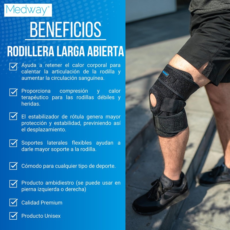 MEDWAY | Rodillera Larga abierta con estabilizador de rótula y