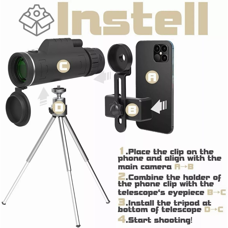 Lostrain 40 X 60 Hd Monocular Telescopio Portatil Impermeable