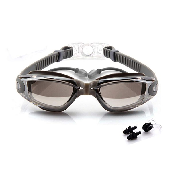 Beeway Schwimmbrille bequem mit Ohrstöpseln Antifog UV-Schutz verstellbar für Erwachsene