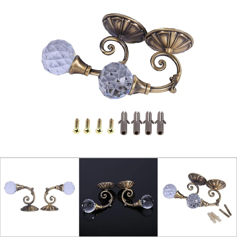 2PCS Curtain Tiebacks, Iron & Artificial Crystal Curtain Holders Curtain