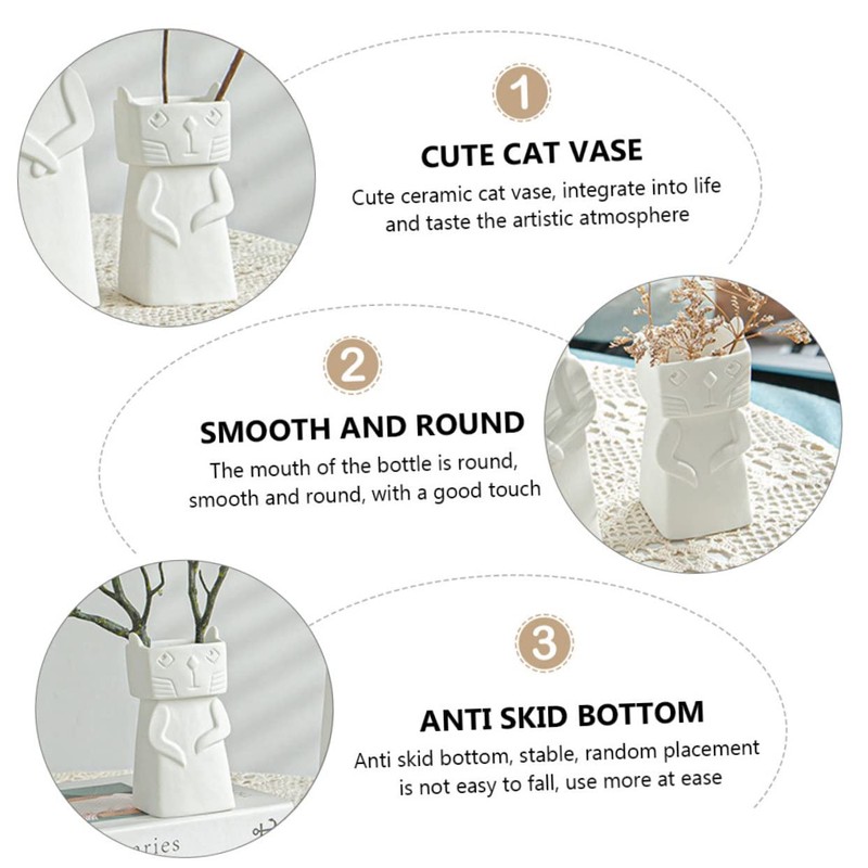 Ipetboom 1PC Adorable Ceramic Cat Vase Decor European Style Household