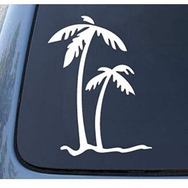 Palm Trees - Tropical Beach - Car, Truck, Notebook, Vinyl Decal Sticker | Vinyl Color: White | 6" X 4.5" | SGD000201