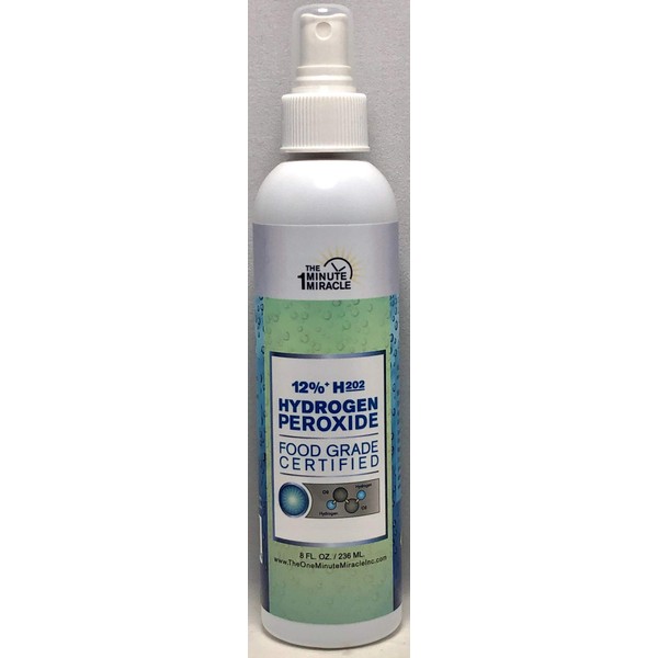 12% Hydrogen Peroxide Food Grade - Diluted from 35% H2o2 with Distilled Water to 12% - Recommended by: The One Minute Cure Book - 8 oz Spray Bottle