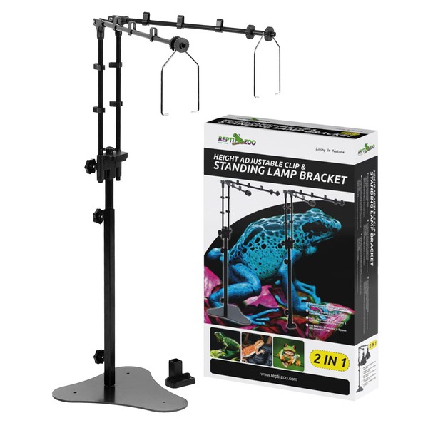 REPTI ZOO Reptile Dual Lamp Stand Adjustable Light Holder Lamp Hanging Bracket Metal Support for Reptile Glass Terrarium Heating Light Amphibians Cage