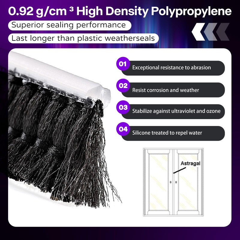 W510C .312" (7.9 mm) Adjustable Astragal Replacement Pile Weatherstrip 100FT