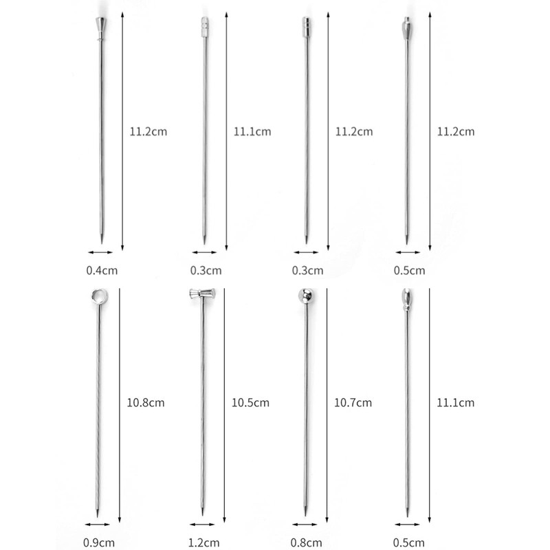 Cocktail Picks Stainless Steel Set of 8 Silver Hors D'oeuvres