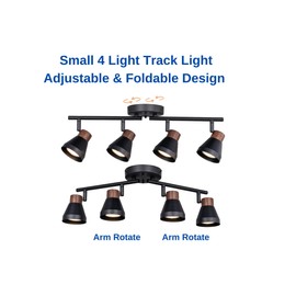 CRAFTRONOS 4 Light Modern Track Lighting Kit Black and Faux Wood Finish, Flexibly Adjustable Arm with Multi-Directional Ceiling Spotlight for Kitchen, Bedroom, Living Room,Ding Room Gu10 Not Included