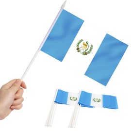 Anley Guatemala Mini Flag 12 Pack - Hand Held Small Miniature Guatemalan Flags on Stick - Fade Resistant & Vivid Colors - 5x8 Inch with Solid Pole & Spear Top