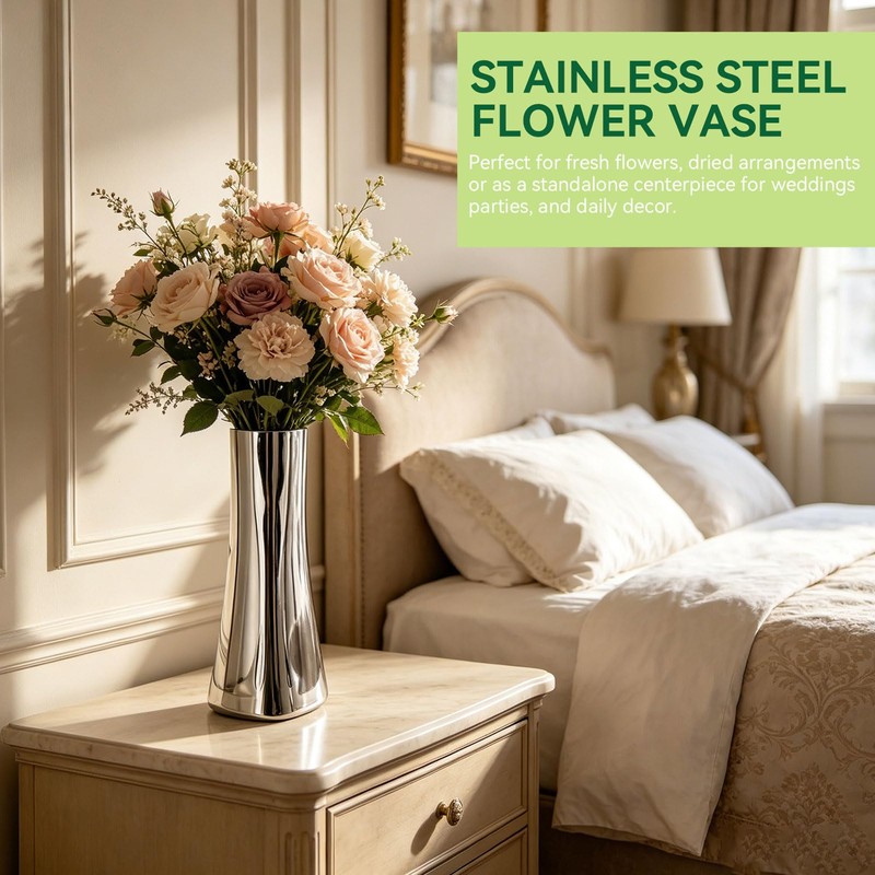 Silver Flower Vases for Centerpieces, 304 Stainless Steel Bud Vases,