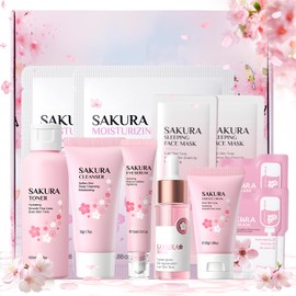 Face Cream, Cleanser, Toner, Eye Serum, Serum, Sleep Mask, Mud Mask, Face Care Set Women, Sakura Skincare Set, Gift Set Women Sakura, Face Cleansing Set, Pack of 11