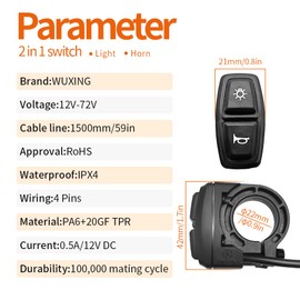 HUDAMZKY WUXING DK226/DK11 Electric Bike Scooter Light Switch 24V/36V/48V/60V/72V Ebike Lamp and Horn Switch (DK226)