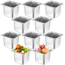 Thenshop 10 Pack Hotel Pans Stainless Steel Steam Table Food Pan Commercial Metal Food Catering Tray Anti Jam for Hotel Restaurant Buffet Party Supplies(Standard,1/6 Size X 6 Inch Deep)
