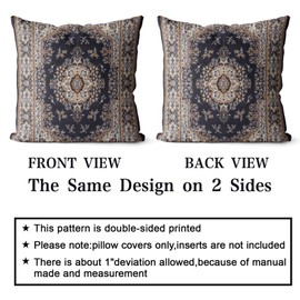 Snylcce Boho Pillow Covers 50x50 CM Set of 2 Bohemian Carpet Throw Pillows For Couch Navy Blue Red Geometric Floral Decorative Pillow Cases Farmhouse Home Decor For Sofa Porch Outdoor(Black gold)
