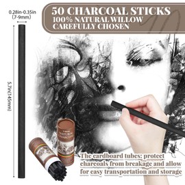 Gueevin 50 Pieces Willow Charcoal Sticks, Willow Charcoal, Soft Black Drawing Charcoal for Sketching and Drawing Art Sketch Artists Supplies, 5.7 Inch in Length (7-9 mm)