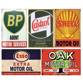 24 Pieces Gas and Oil Tin Signs, Retro Vintage Metal Sign for Home Man Cave Garage, 8x12 Inch/20x30cm