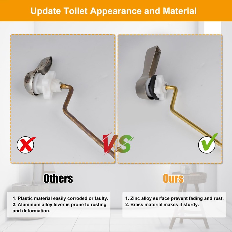 Hibbent Universal Metal Side Mount Toilet Handle Replacement Kit, Brass