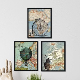 Nacnic PACK of sheets to frame TRAVELING THROUGHOUT THE WORLD. Posters with map images. Home decoration. Sheets to frame.