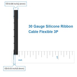 BNTECHGO 30 Gauge Silicone Ribbon Cable Flexible 3P Black 25 ft Flat Cable 30 AWG Stranded Tinned Copper Wire