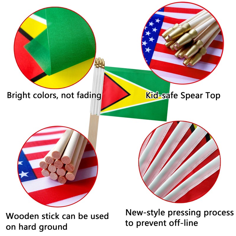 TSMD Guyana Stick Flag Guyanese Small Mini Hand Held Flags,5x8