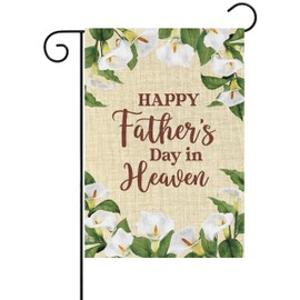 WATINC Father’s Day Garden Flag - 12 X 18 Inch Linen Happy Fathers Day In Heaven Flag Grave Lawn Remembrance Porch Decorations, Memorial Floral for Daddy Papa Grandpa Cemetery Outdoor Decor Supplies