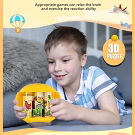 Rotating 3D Dinosaur Puzzle for Kids Aged 3-7 Years, 4 Puzzles in 1, Handheld Fidget Toy for Travel, Car (Dinosaur)