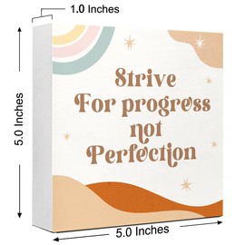 LVQHI Inspirational Wood Block Sign for Women Men,Struve for Progress Not Perfection Sign for Home Bedroom Office Desk Table Decor,Boho Motivational Cheer Up Gift for Positive Coworker