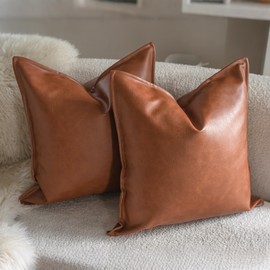 Neelvin Faux Leather Decorative Throw Pillow Covers Modern Solid 18x18 inch Set of 2 Pillowcase Cushion Case for Bed Sofa Couch