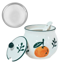 Koythin Ceramic Bacon Grease Container with Strainer, 23 oz Suitable for Storing Frying Oil and Cooking Grease (Tangerine)