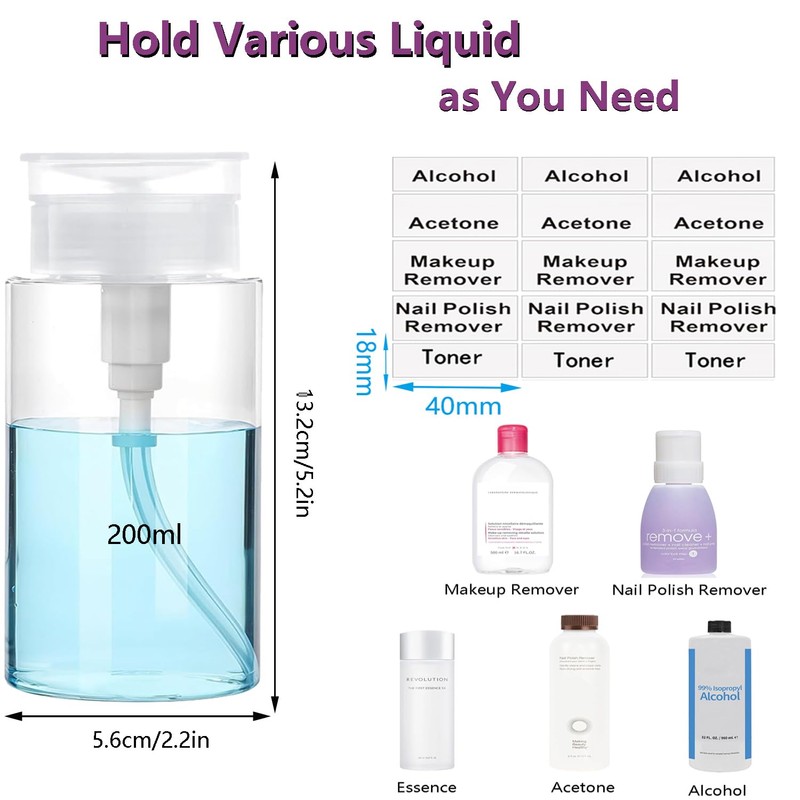 Push Down Pump Dispenser, 6.8oz Clear Pump Bottles with Alcohol,
