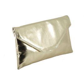 Loni Stylish Large Envelope Metallic Clutch Bag/Shoulder Bag Wedding Party Prom Bag in Metallic Gold