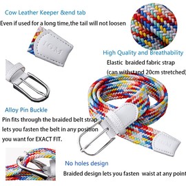 PACDE Western Candy Colours Elastic Braided Women Canvas Belt Woven Sknny Slim Stretch Women Belt(Multicolor,for34-35" waist size)