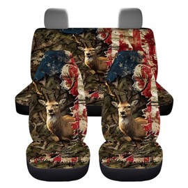 Fipuivrn Deer Camo American Flag Print Seat Covers for Auto, Easy to Clean Auto Front and Back Seat Protection Breathable Car Seat Covers Universal Fit for Car, Truck, SUV, Vans, Set of 4