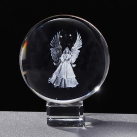 Movdyka 6cm Crystal 3D Guardian Angel Figurines Ball with Crystal Base, Home Art Decor Crafts Ornament, Memorial Gift for Special People