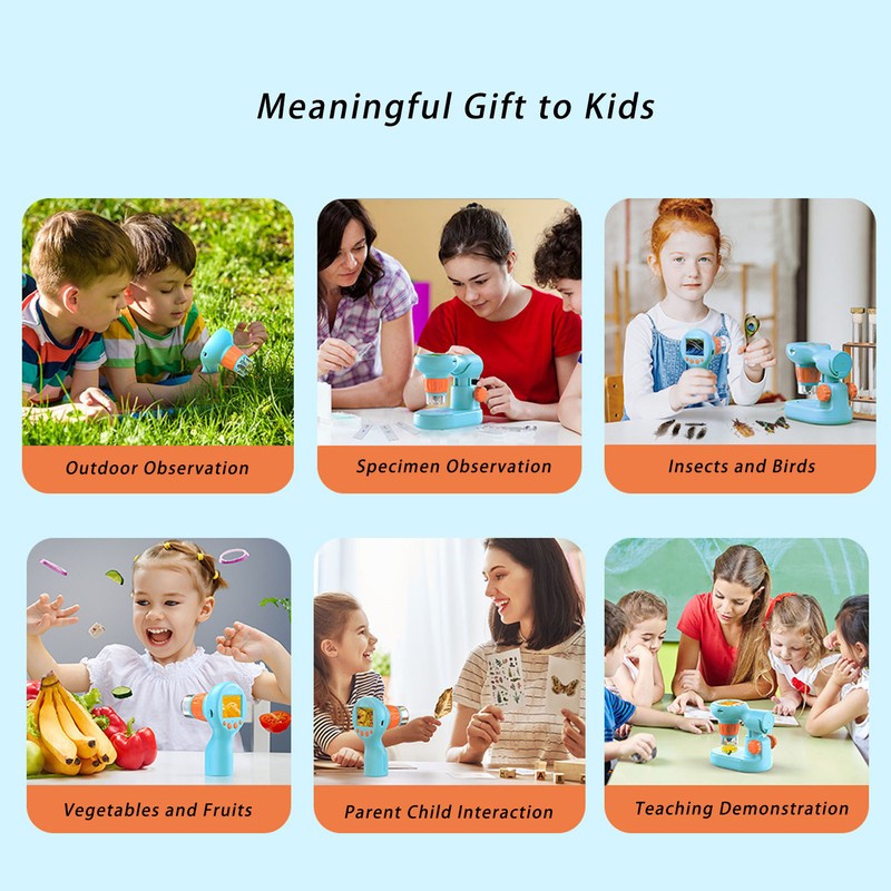 Kids Microscope with 8 LEDs IPS Eye Protection Screen 100X‑800X