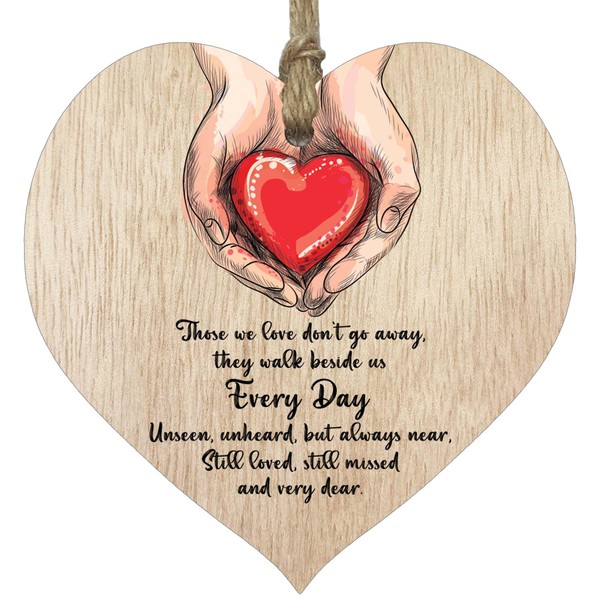 Those We Love Don't Go Away Hanging Wooden Heart Sign Christmas Plaque Thoughtful Gifts for Friends - Light Wood Hearts Signs, Friendship Plaques, Love Heart Gifts, Friends Ornament, Mum Present