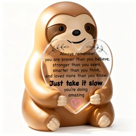FOUGSTA Braver Stronger Smarter Loved Sloth Figurine, Encouragement Gift for Work Friend, Coworker, Inspirational Decor for Student, Motivational Desk Ornament for Home Office, XXS66