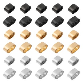 UNICRAFTALE 48 Pieces 3 Colours 6/8 mm Slider Beads Stainless Steel Rectangle Sliding Beads Large Hole Leather Strap Slider Loose Beads Bracelet Clasp Clips Beads for Bracelets Jewellery Making
