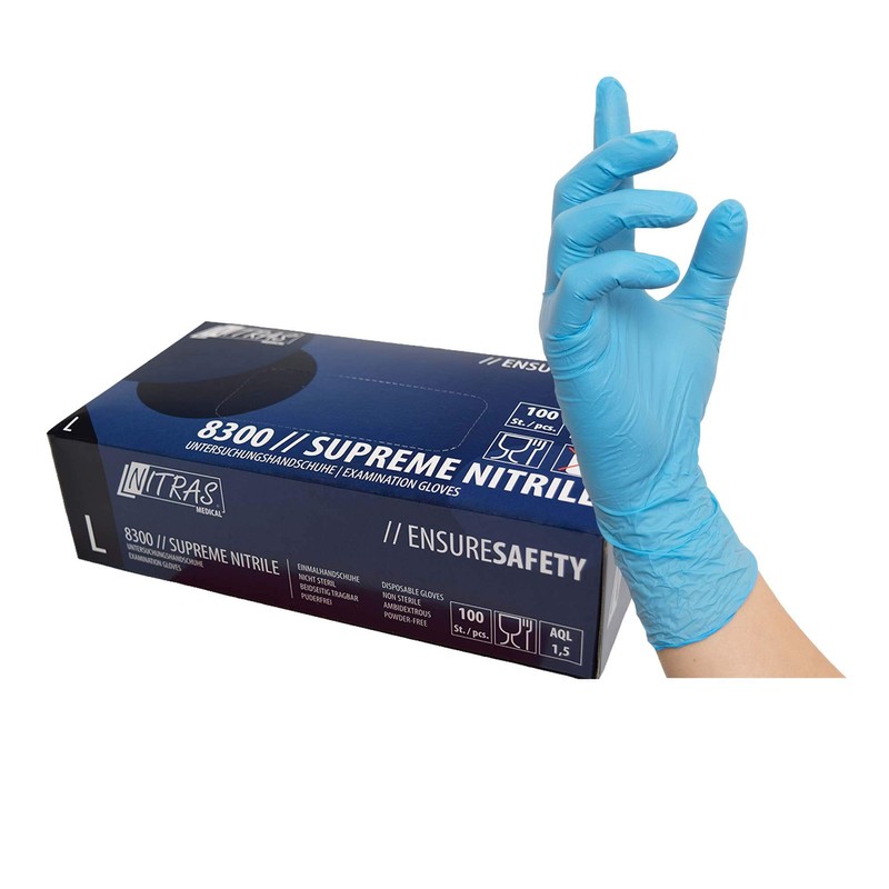 100 x Nitras Supreme Nitrile Gloves, Blue, S