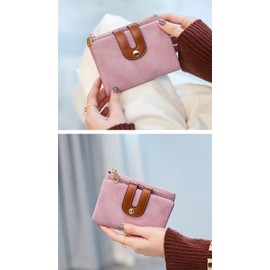 Women's RFID Bifold Leather Small Wallet Ladies Mini Purse with Coin Pocket,Soft Compact Thin Wallet (Pink)