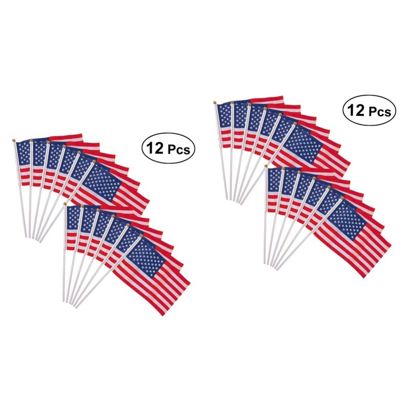 Sosoport 2sets American Flags Hand Waving Mini Usa Flag 14x21cm